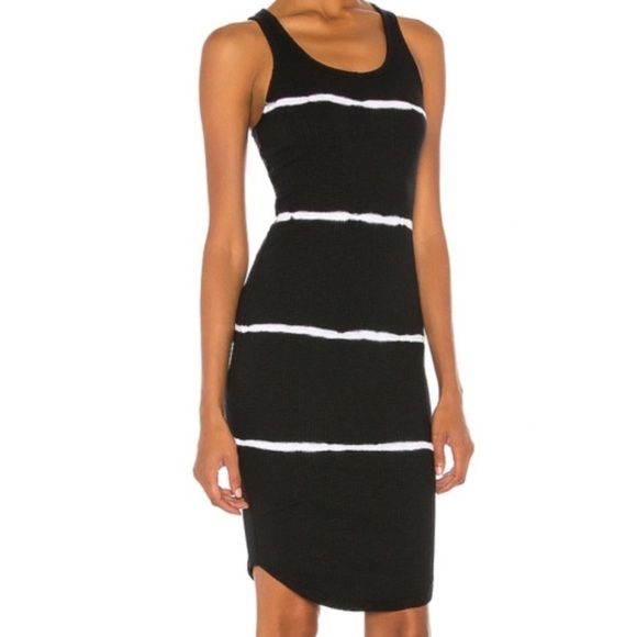 SUNDRY Revolve Racerback Ribbed Dress XS Black & White Tie Dye Stripe Nautical - Picture 1 of 15
